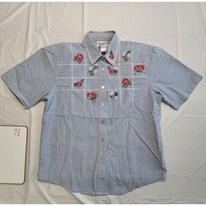 Womens‎ NAPA Valley blouse.  Blue w/Red Flowers.  Petite Small